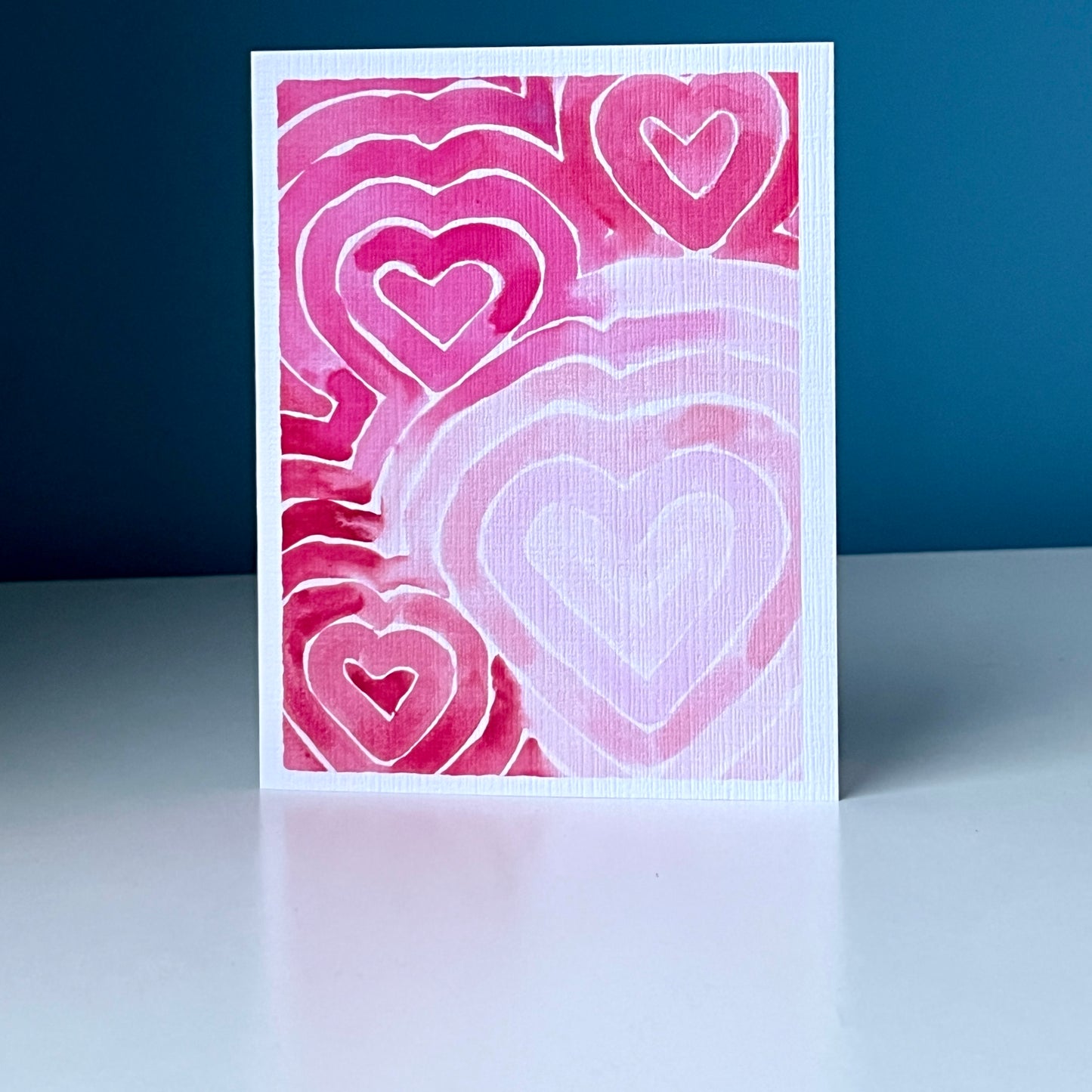 Watercolour Concentric Hearts Blank Card