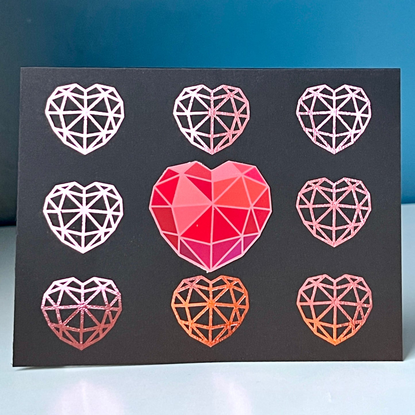 Nine Low Poly Hearts Greeting Card