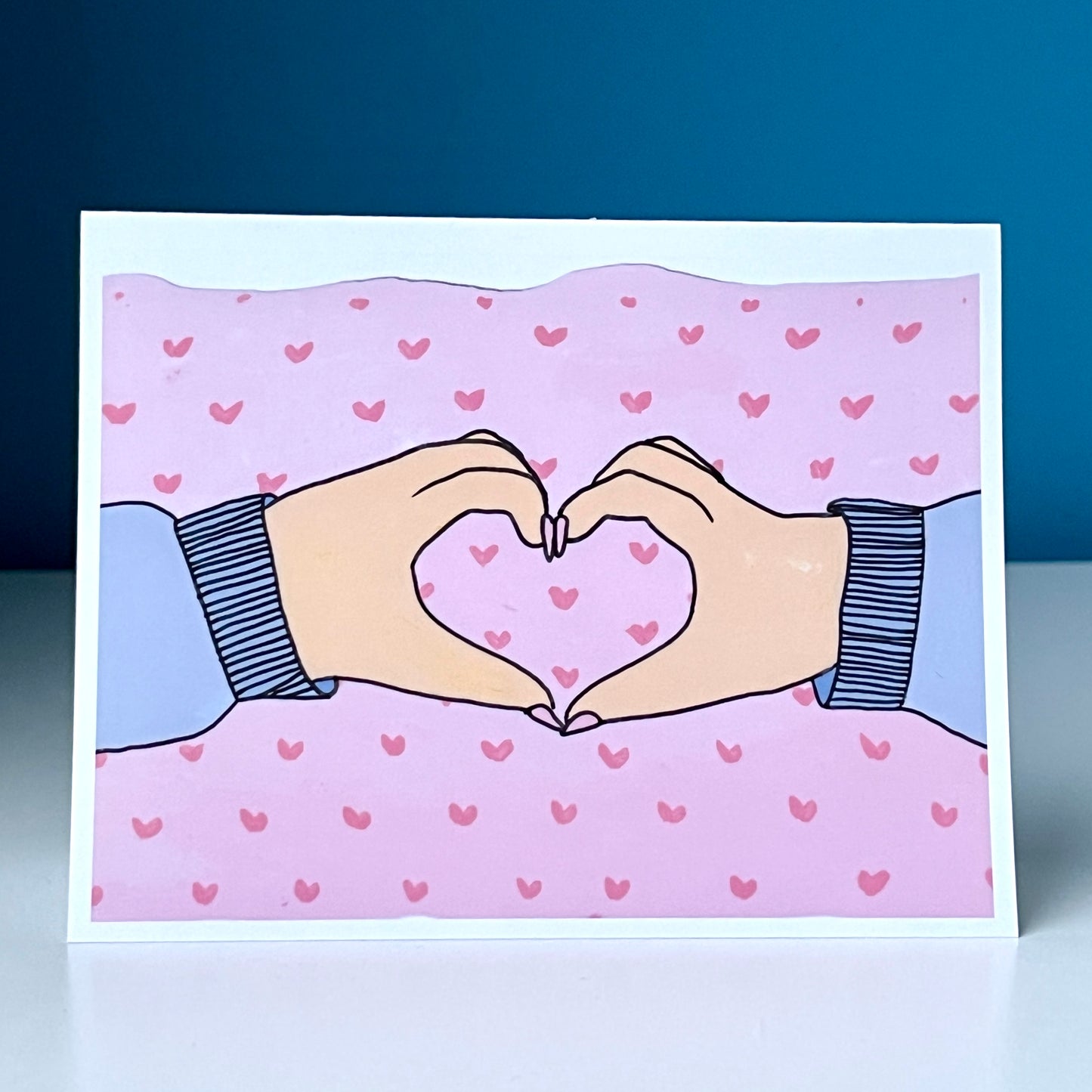 Pink Hand Heart Blank Greeting Card