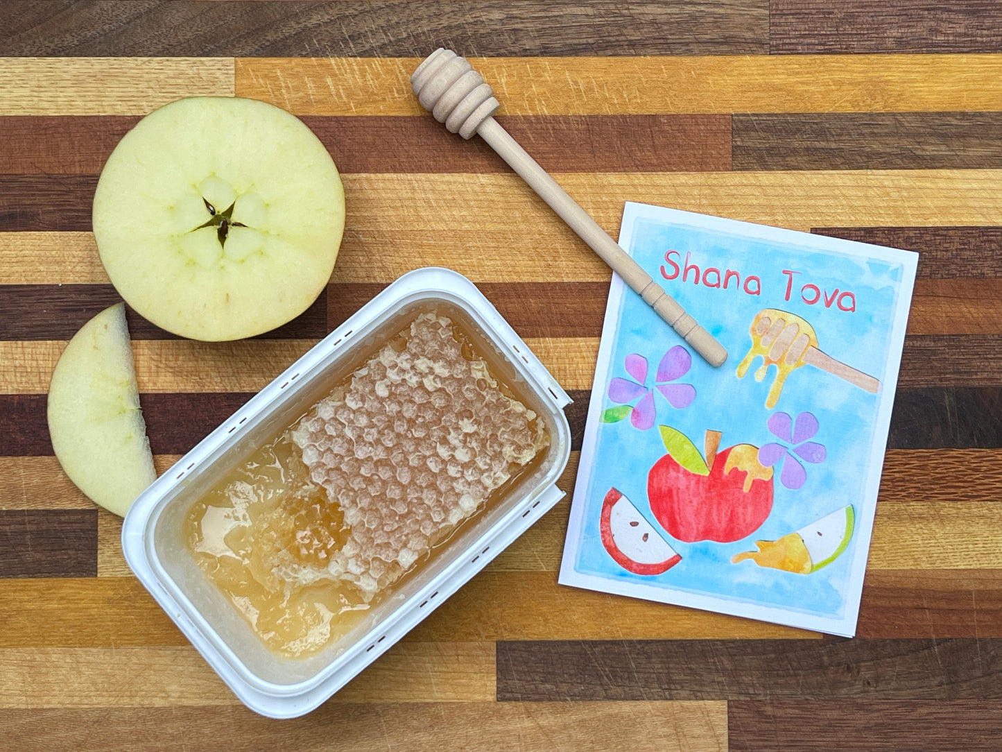 Shana Tova Watercolor Apples and Honey Rosh Hashanah Card