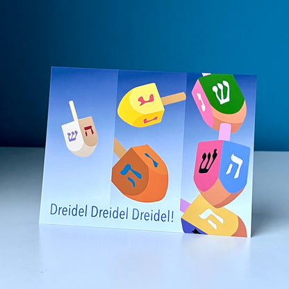 Spinning Colorful Dreidels Hanukkah Greeting Card