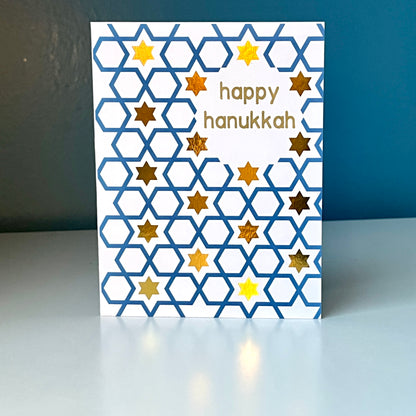 Hexagons and Stars Happy Hanukkah Greeting Card