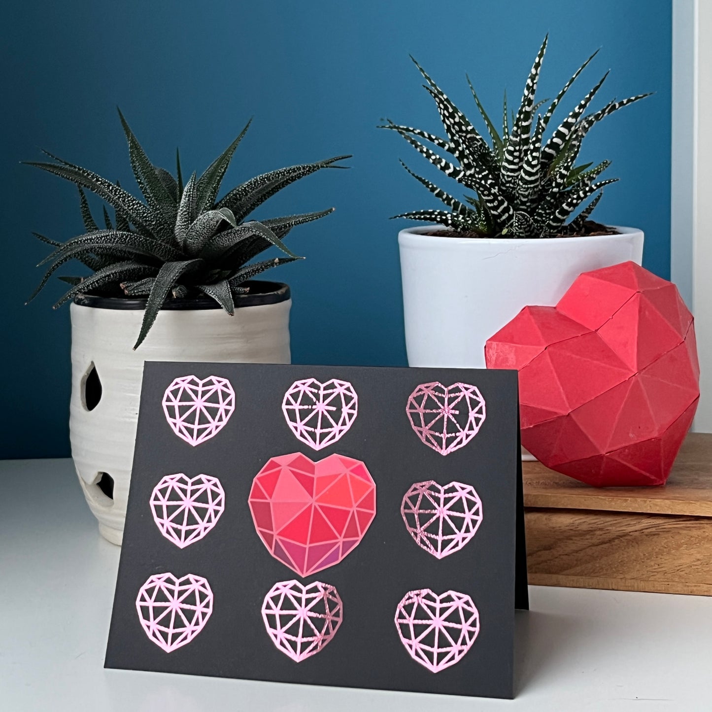 Nine Low Poly Hearts Greeting Card