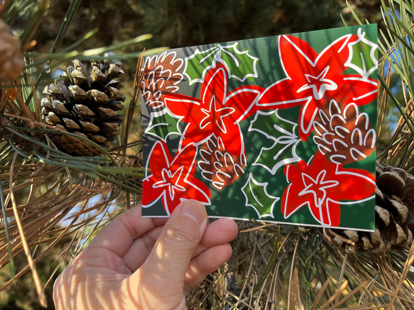 Poinsettia and Holly Christmas Card