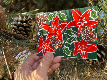 Poinsettia and Holly Christmas Card