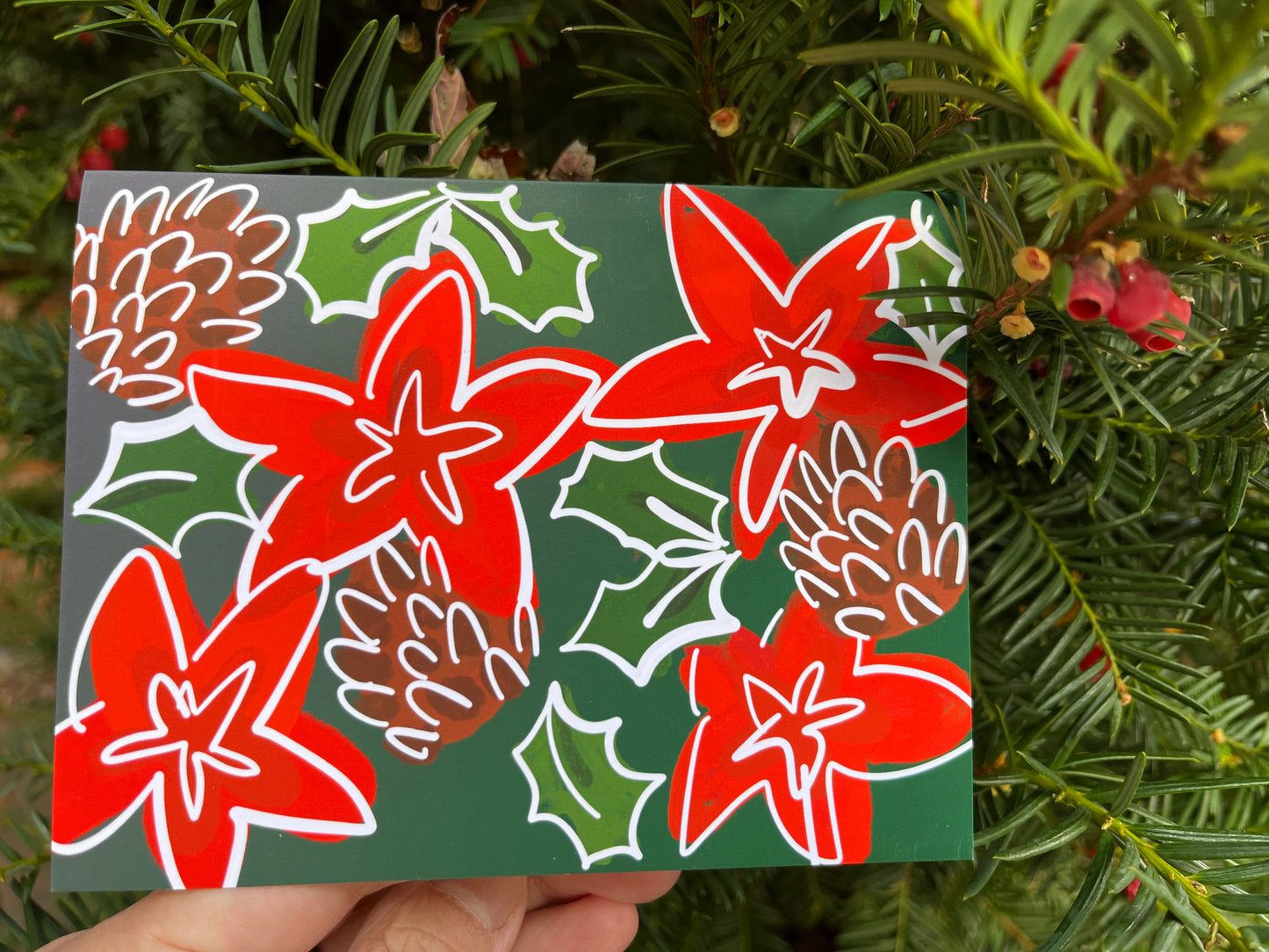 Poinsettia and Holly Christmas Card