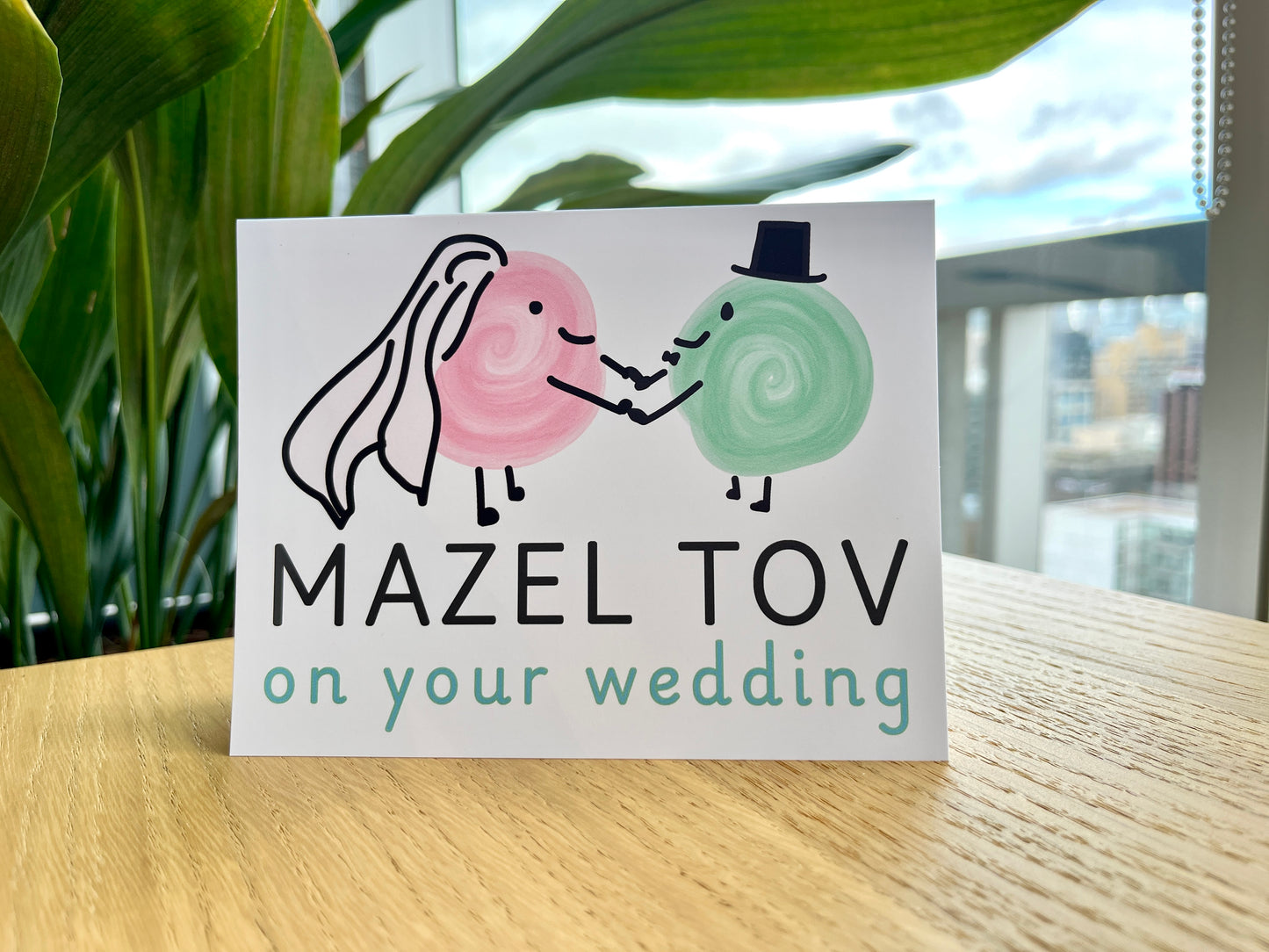 Wedding Mazel Tov Card with Cute Cartoons for All Couples