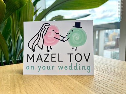 Wedding Mazel Tov Card with Cute Cartoons for All Couples