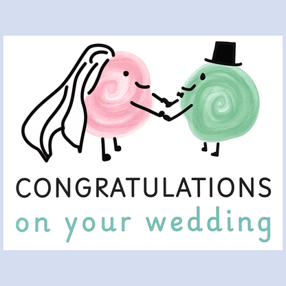 Wedding Congratulations Card with Cute Cartoons for All Couples
