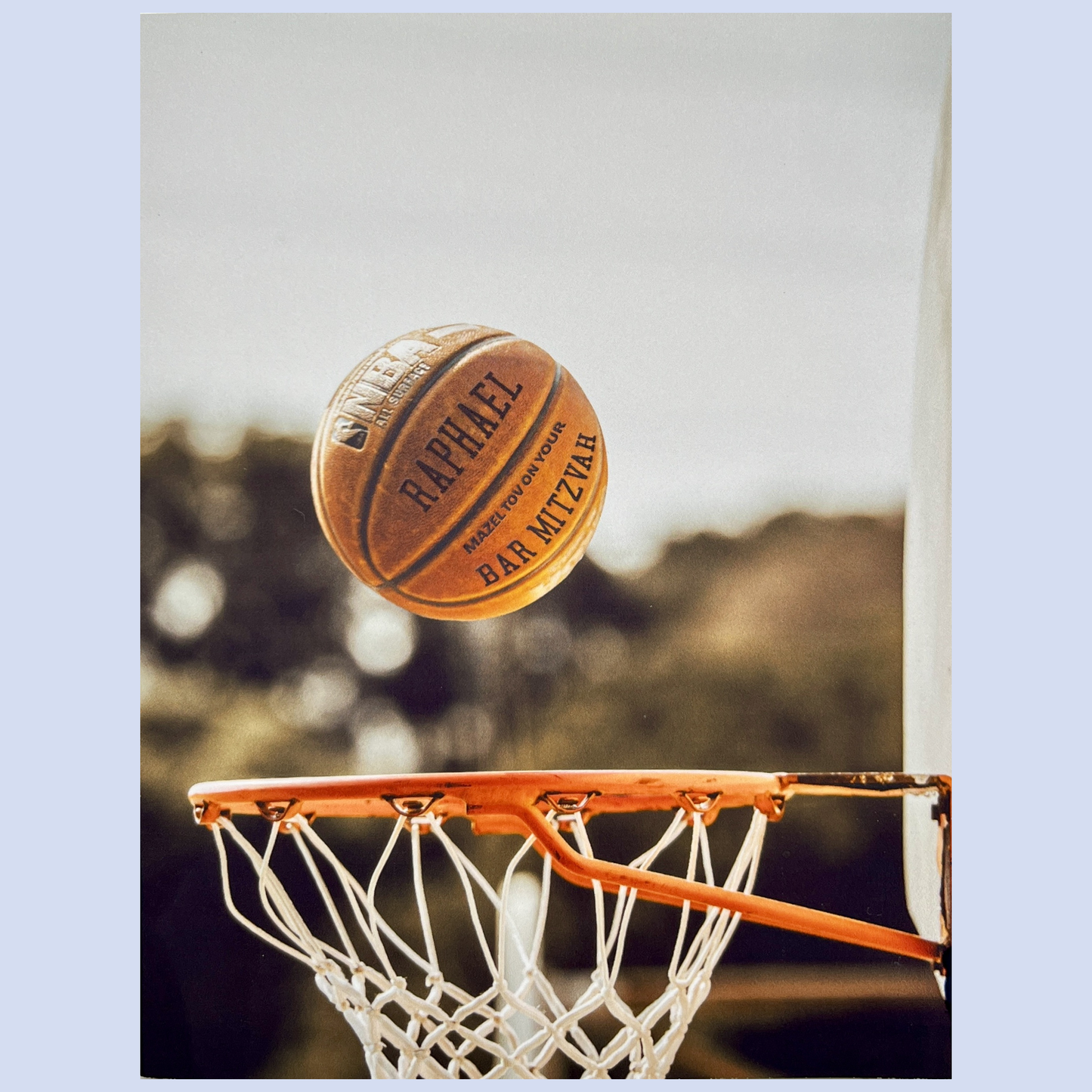 Personalizable Basketball Bar Mitzvah or Bat Mitzvah Card