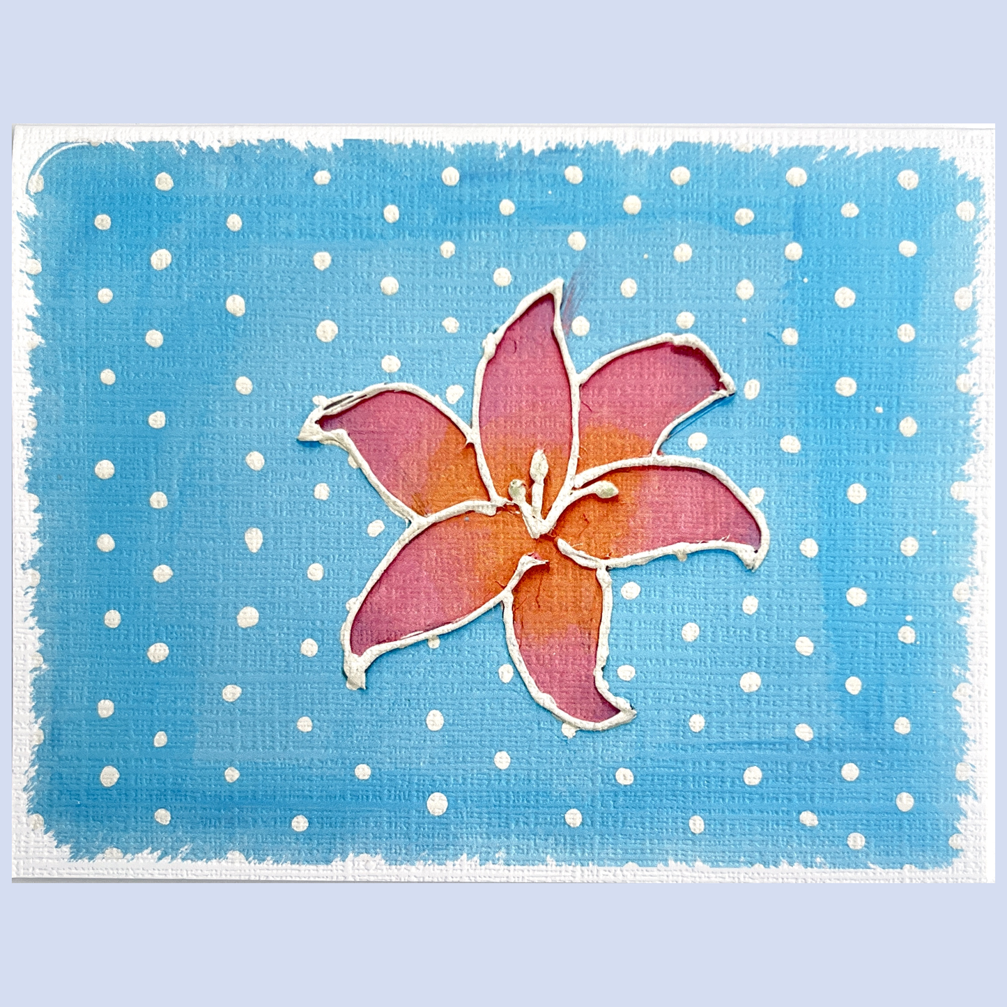 Handpainted Orange Lily on Blue Blank Card