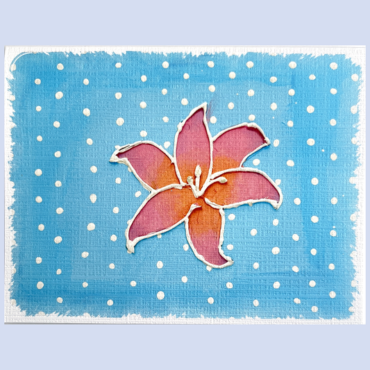 Handpainted Orange Lily on Blue Blank Card
