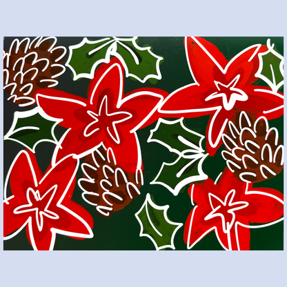 Poinsettia and Holly Christmas Card