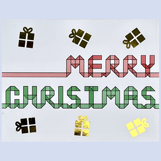 Merry Christmas Card with Ribbon and Gift Boxes