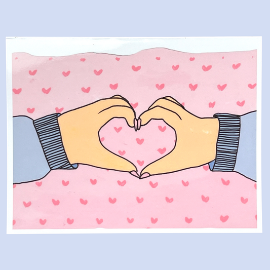 Pink Hand Heart Blank Greeting Card