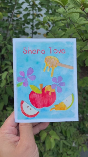 Shana Tova Watercolor Apples and Honey Rosh Hashanah Card