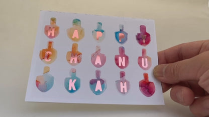 Watercolour Dreidels Chanukah Greeting Card