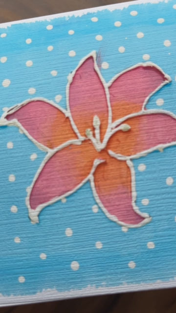Handpainted Orange Lily on Blue Blank Card