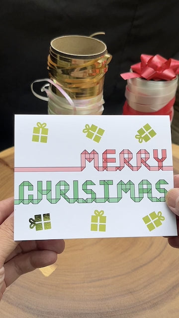 Merry Christmas Card with Ribbon and Gift Boxes