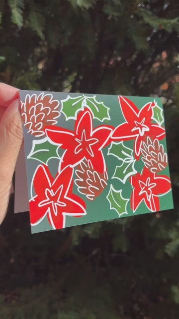 Poinsettia and Holly Christmas Card