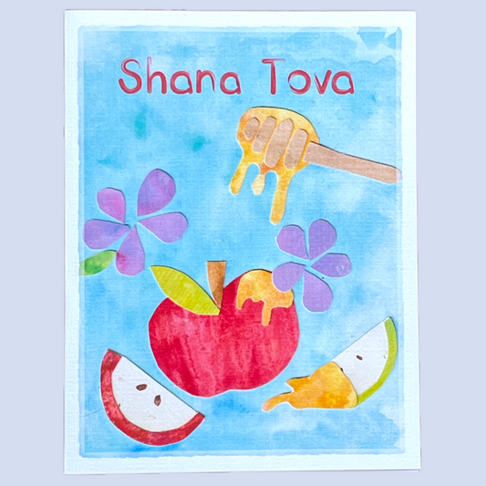 Shana Tova Watercolor Apples and Honey Rosh Hashanah Card