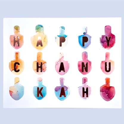 Watercolour Dreidels Chanukah Greeting Card